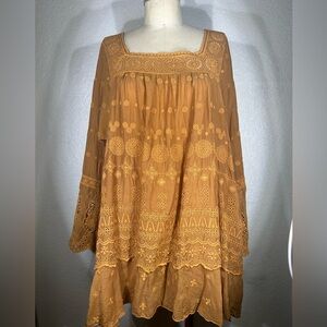 Johnny Was Shanti Square Neck Tunic in Marigold Japanese Rayon NWOT